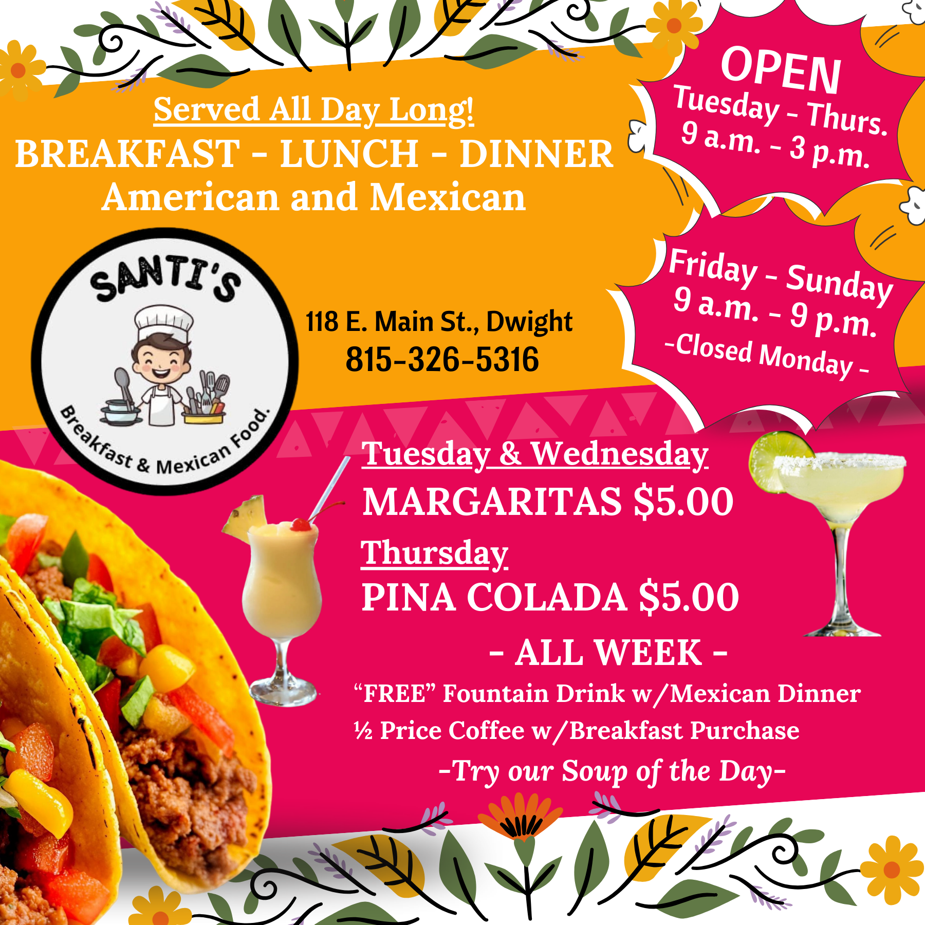 Santi’s in Dwight – Breakfast • Lunch • Dinner