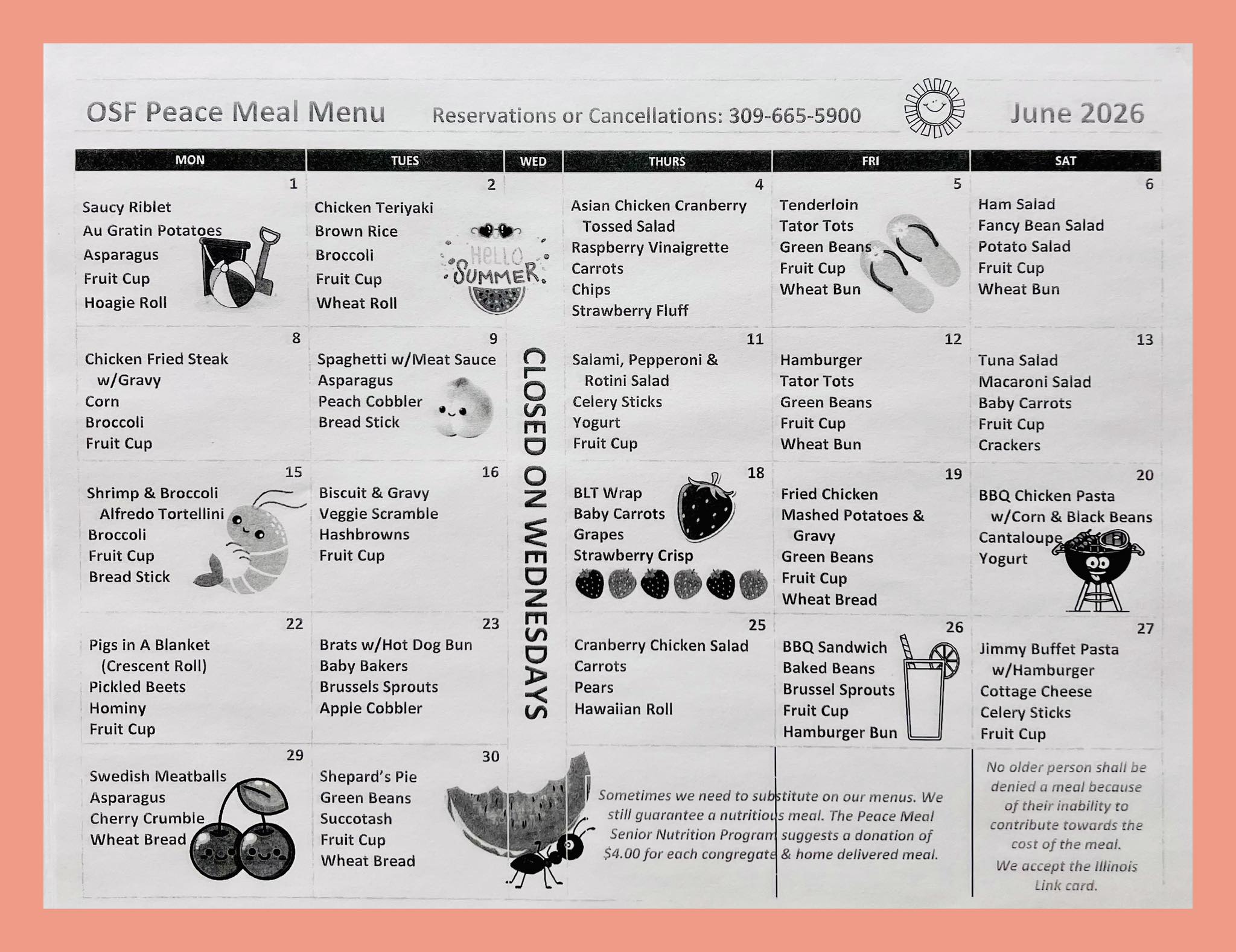 OSF Peace Meal Menu • June 2026