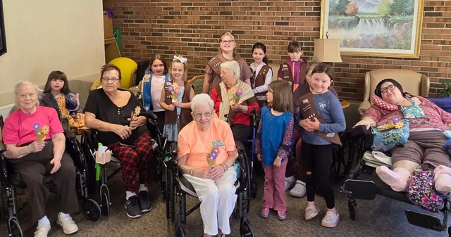 Dwight Girl Scouts Make May Day Baskets for Residents of Arc!