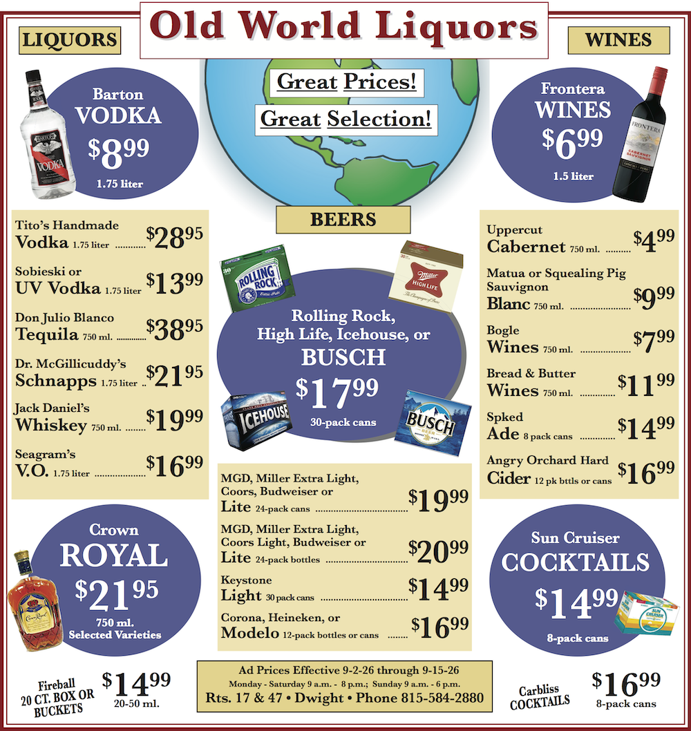 Old World Liquors – Weekly Specials 9.2 – 9.15