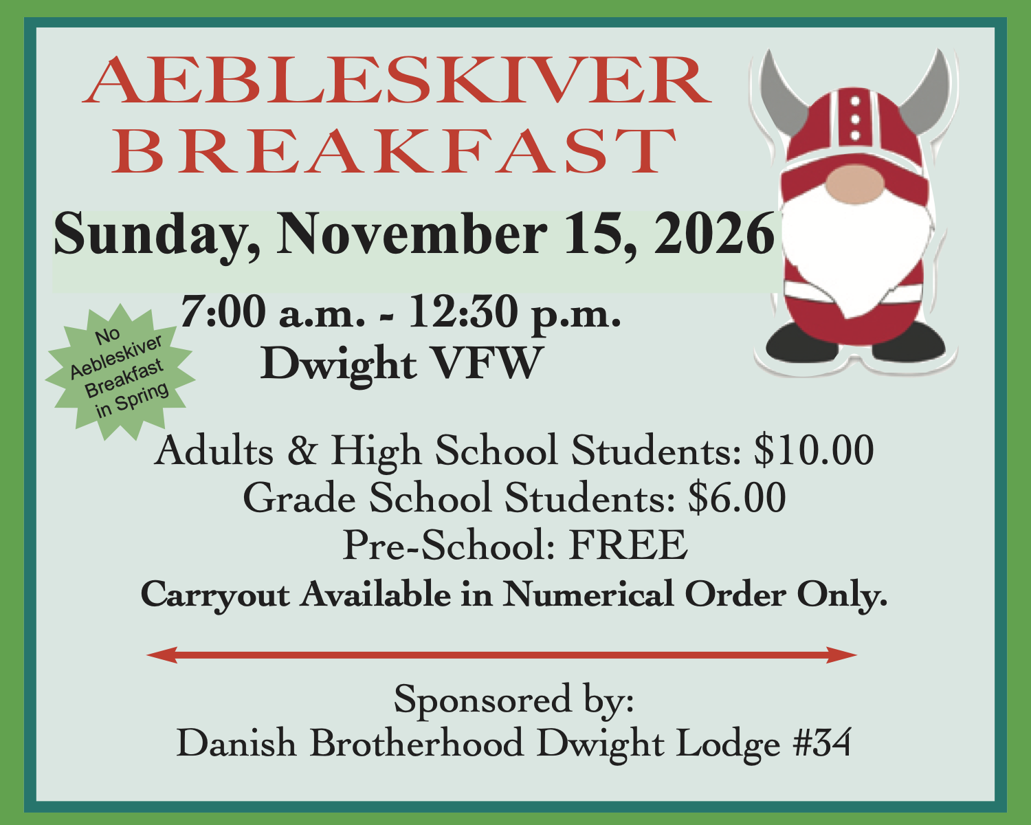 Aebleskiver Breakfast – Sunday, November 15