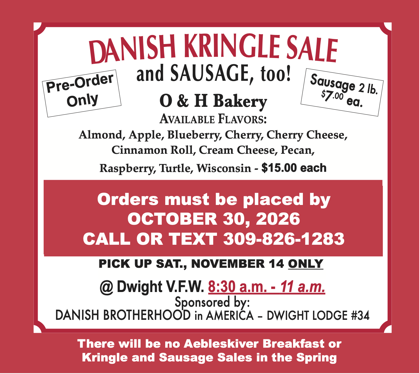 Danish Kringle Sale!! Order by October 30!