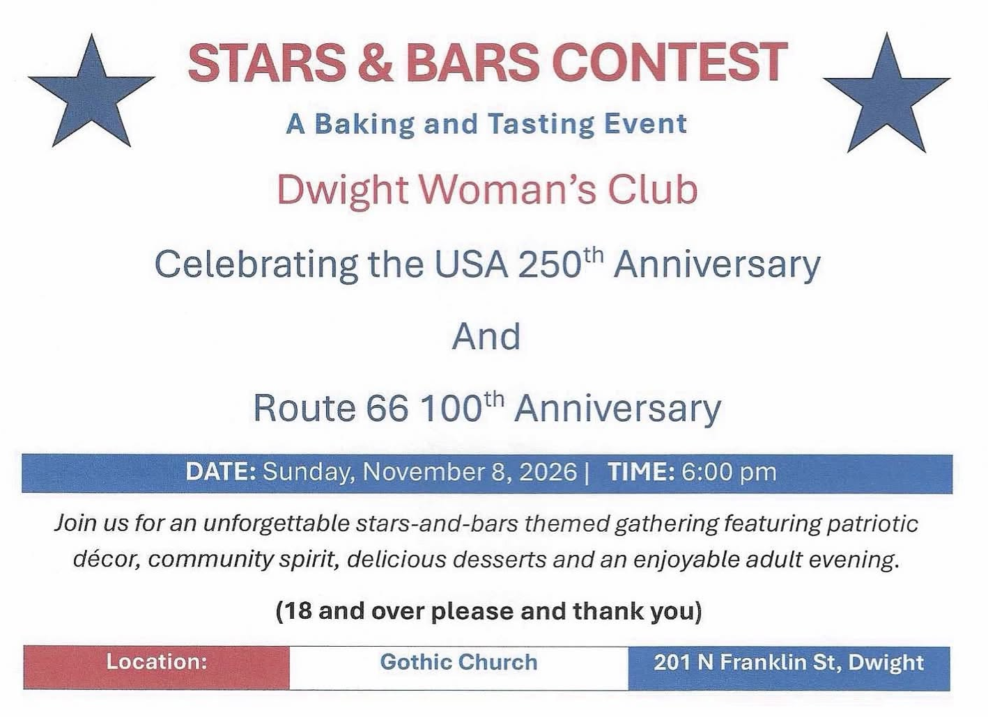 Dwight Woman’s Club to Host Stars & Bars Contest – Nov 8